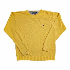 Tommy Hilfiger Men's Yellow Long Sleeve Crew Neck Sweater Size Medium  Vintage